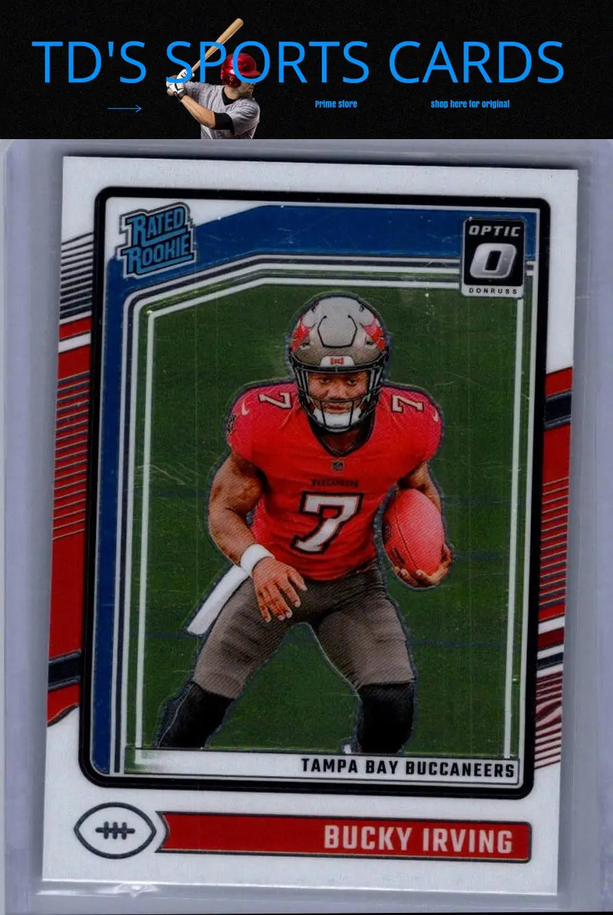 Bucky Irving football card from 2024 Donruss Optic series displayed in product page