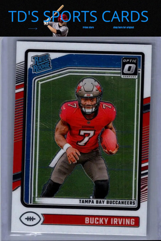 Bucky Irving football card from 2024 Donruss Optic series displayed in product page