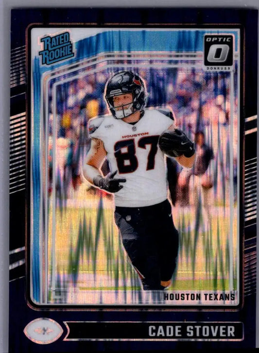 Cade Stover Rated Rookie football trading card 2024 Donruss Optic Cade Stover Purple Shock