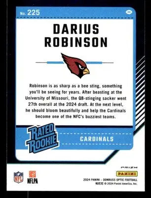 2024 Donruss Optic #225 Darius Robinson Purple Shock - Football Card Single