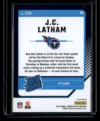 2024 Donruss Optic #234 J.C. Latham Holo - Football Card Single