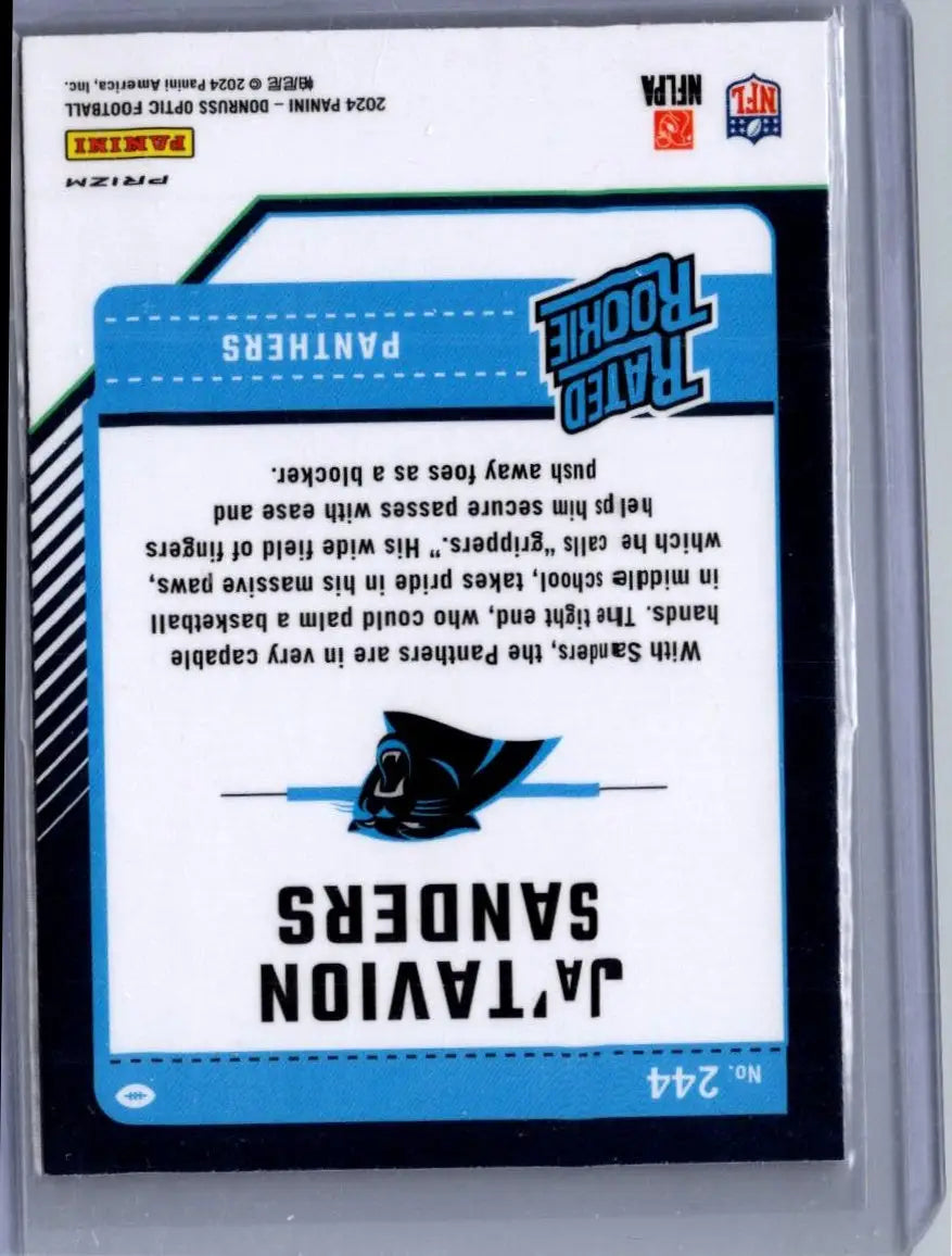 Ja’Tavion Sanders rookie football card from Donruss Optic Sanders Pink series