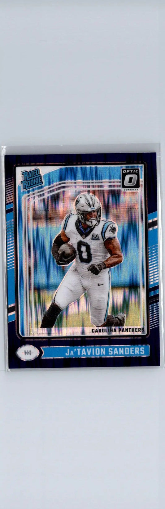 Ja’Tavion Sanders Carolina Panthers trading card from 2024 Donruss Optic Purple Scope