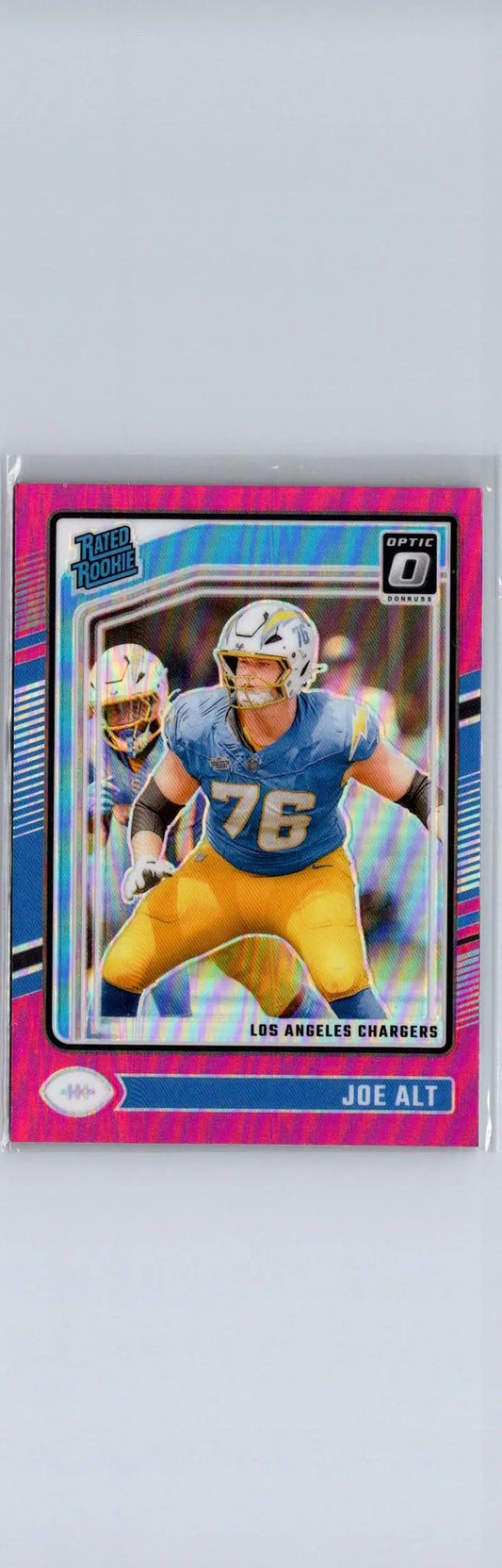 2024 Donruss Optic Joe Alt Pink football trading card featuring Joe Alt of Los Angeles Chargers