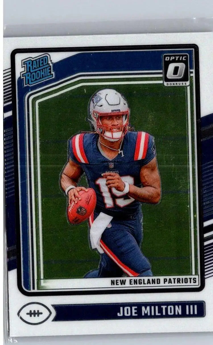 Joe Milton III New England Patriots Optic Donruss Rated Rookie football card 2024