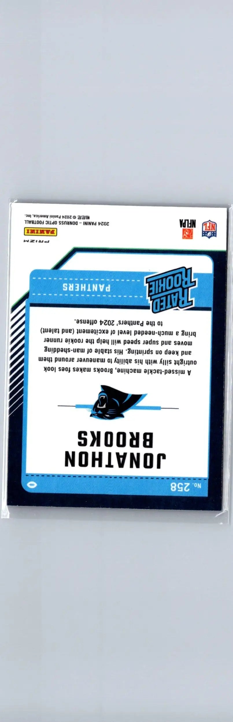 Collectible football trading card of Jonathon Brooks with Purple Scope design from 2024 Donruss Optic
