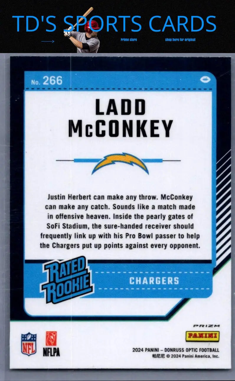 Ladd McConkey football card 2024 Donruss Optic Purple Shock featuring Ladd McConkey Purple