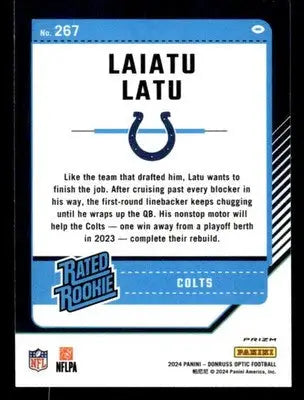 2024 Donruss Optic #267 Laiatu Latu Purple Shock RC Indianapolis Colts - Football Card Single