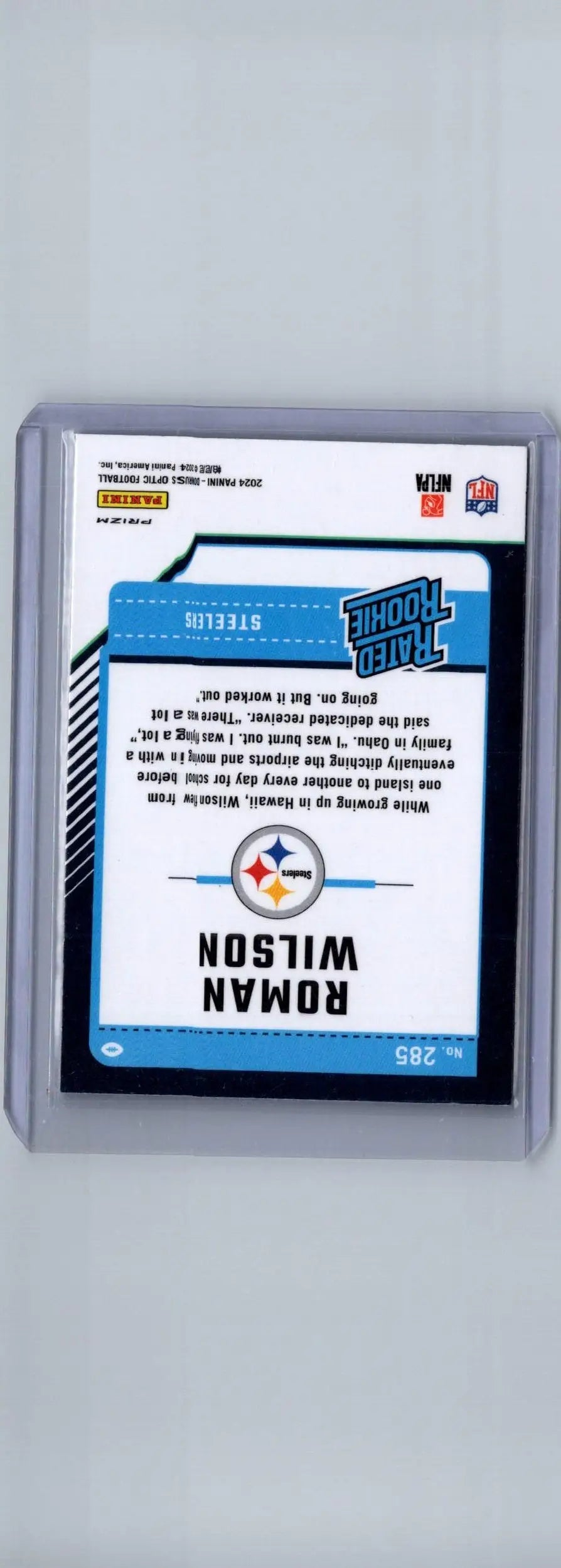 Roman Wilson football card featuring 2024 Donruss Optic Purple Scope design
