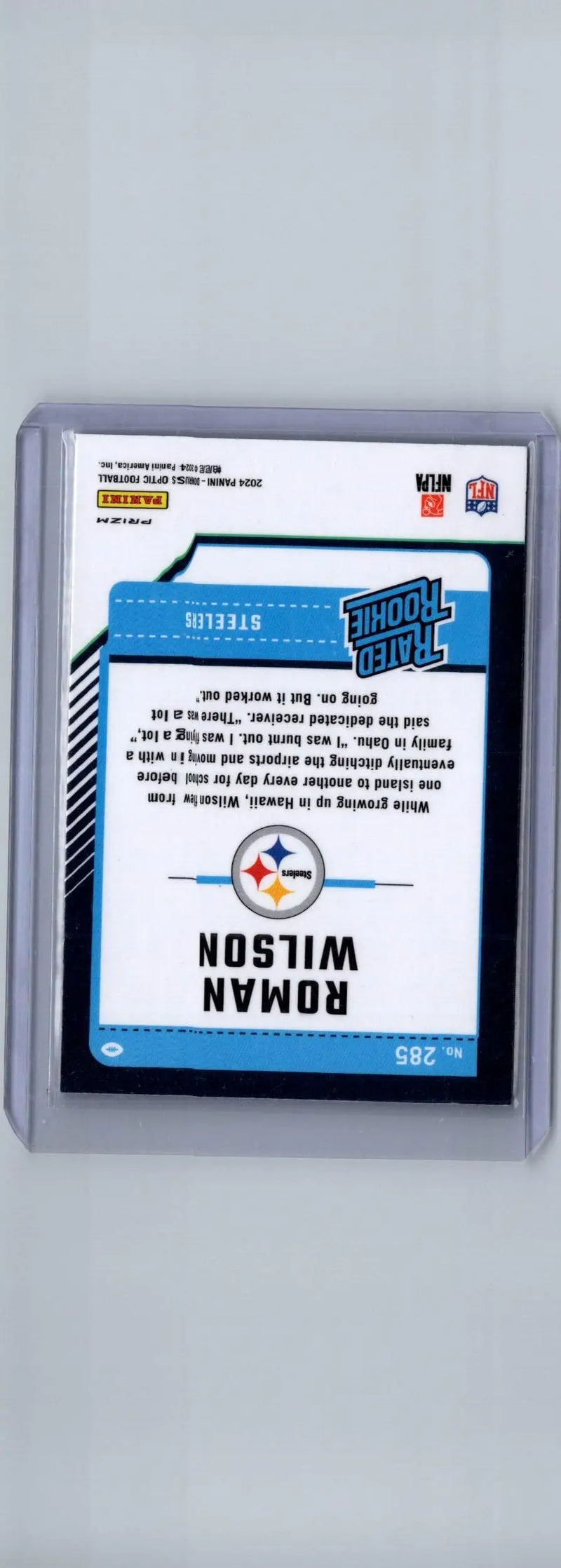 Roman Wilson football card featuring 2024 Donruss Optic Purple Scope design