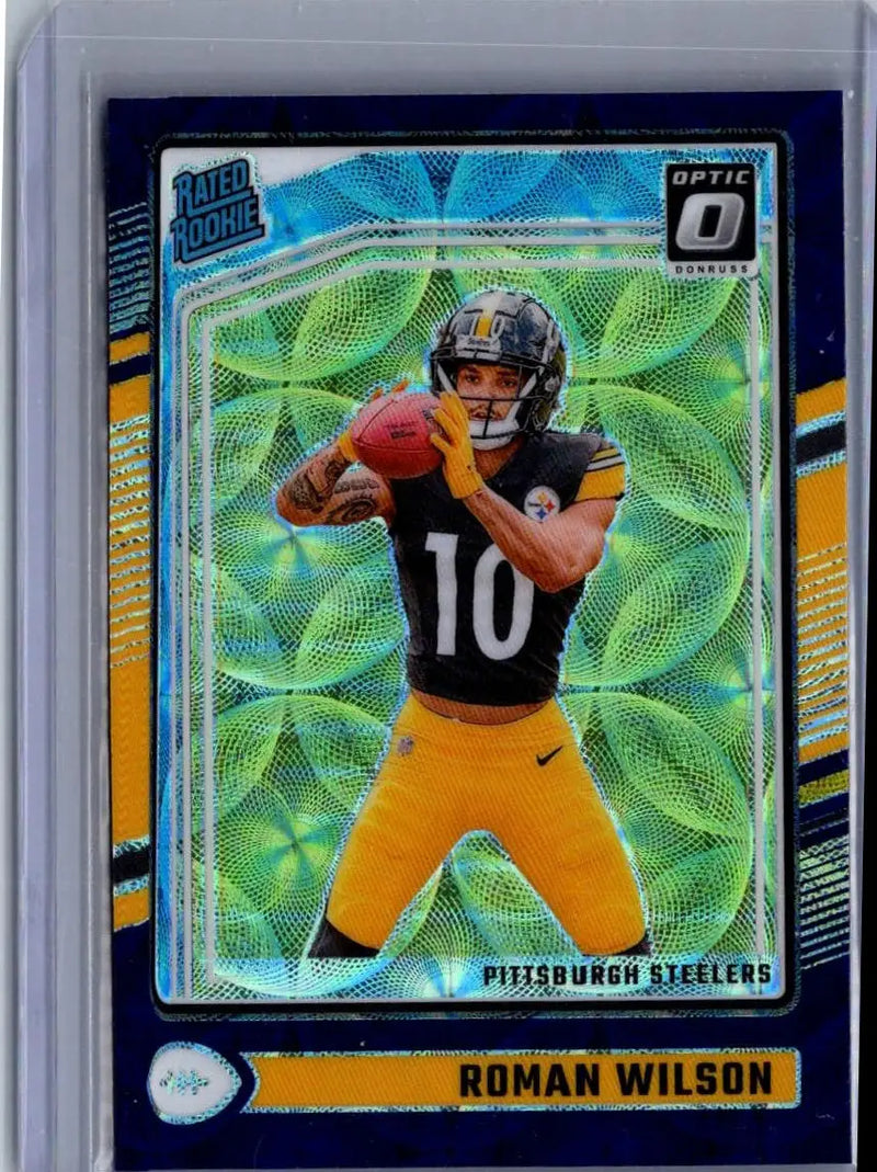 Roman Wilson football card featuring 2024 Donruss Optic Roman Wilson Purple Scope design