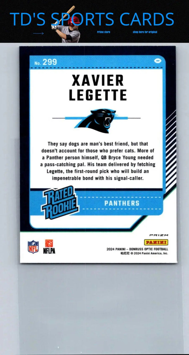 Xavier Legette football card 2024 Donruss Optic Purple Shock featuring Xavier Legette purple