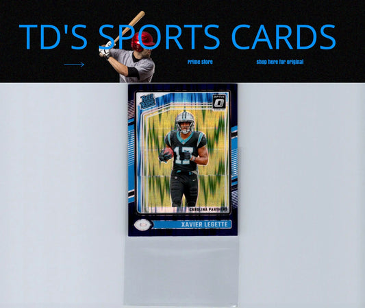 Football trading card of Xavier Legette from 2024 Donruss Optic Purple Shock series