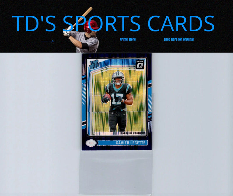 Football trading card of Xavier Legette from 2024 Donruss Optic Purple Shock series