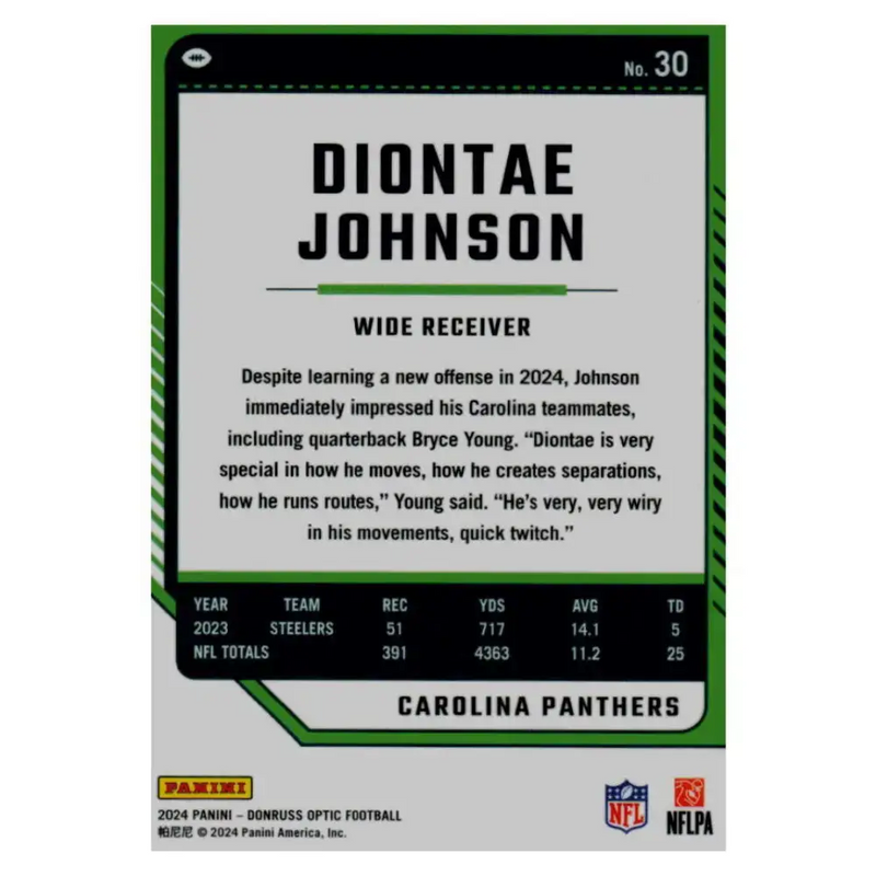 2024 Donruss Optic #30 Diontae Johnson NM-MT Carolina Panthers Football Card - Football Card Single