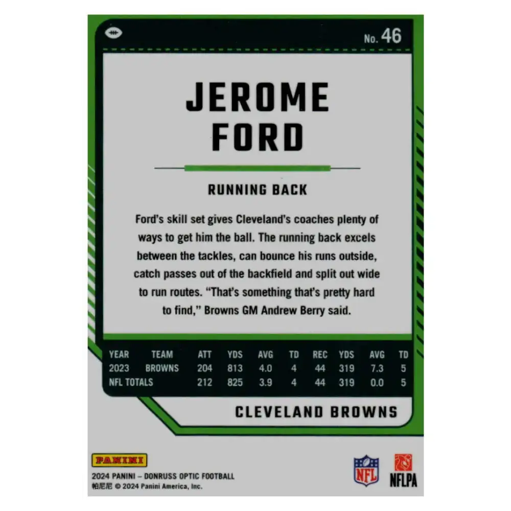 2024 Donruss Optic #46 Jerome Ford NM-MT Cleveland Browns Football Card - Football Card Single