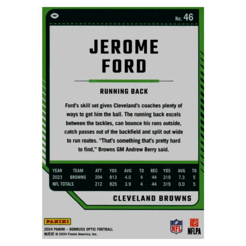 2024 Donruss Optic #46 Jerome Ford NM-MT Cleveland Browns Football Card - Football Card Single