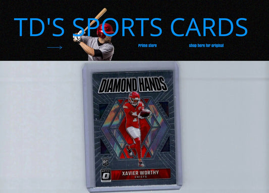 2024 Donruss Optic Xavier Worthy Diamond Hands football card showcasing Xavier Worthy