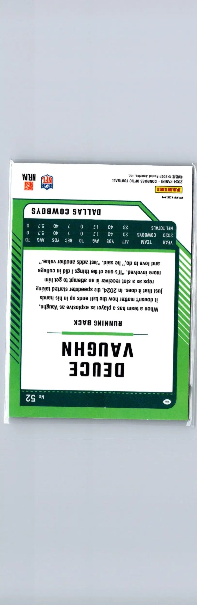 Deuce Vaughn football card 2024 Donruss Optic Holo featuring Deuce Vaughn quarterback