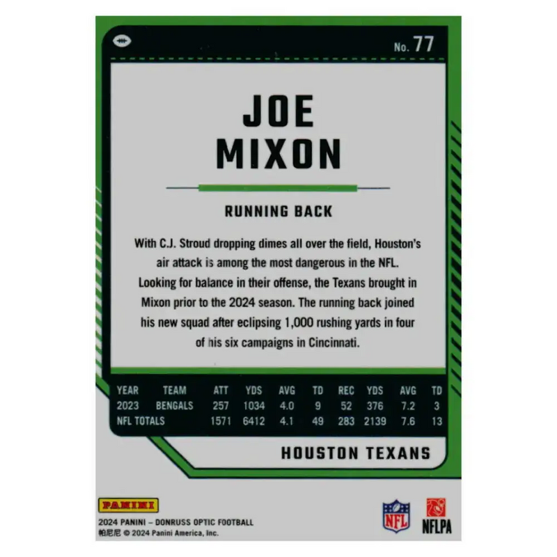 2024 Donruss Optic #77 Joe Mixon NM-MT Houston Texans Football Card - Football Card Single