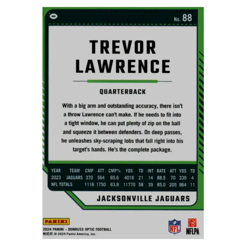 2024 Donruss Optic #88 Trevor Lawrence NM-MT Jacksonville Jaguars Football Card - Football Card Single