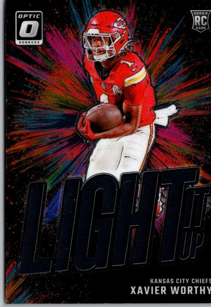 2024 Donruss Optic Xavier Worthy Light It Up football card showcasing Xavier Worthy
