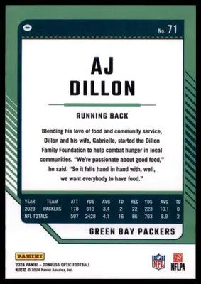 2024 Donruss Optic AJ Dillon 71 Green Bay Packers
