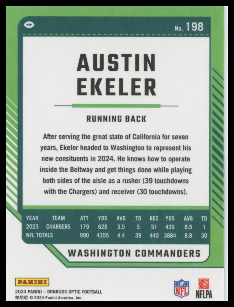 2024 Donruss Optic Austin Ekeler 198 Washington Commanders - Football Card Single