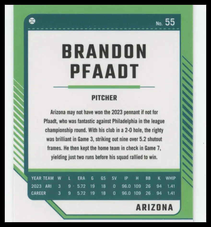 2024 Donruss - Optic Brandon Pfaadt 55 Arizona Diamondbacks Baseball NM - Baseball Card Single
