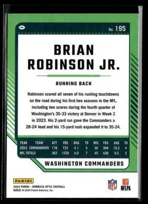 2024 Donruss Optic Brian Robinson Jr. #195 Washington Commanders - Football Card Single