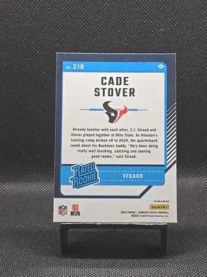 2024 Donruss Optic Cade Stover Rated Rookie RC Card Green Hyper Prizm #218