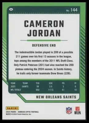 2024 Donruss Optic Cameron Jordan 144 New Orleans Saints