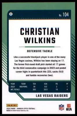 2024 Donruss Optic Christian Wilkins 104 Las Vegas Raiders