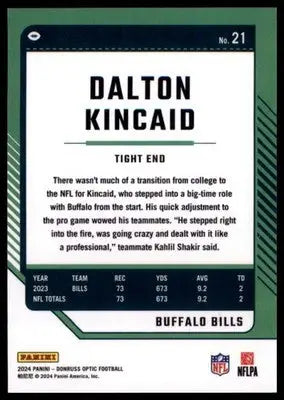 2024 Donruss Optic Dalton Kincaid 21 Buffalo Bills - Football Card Single