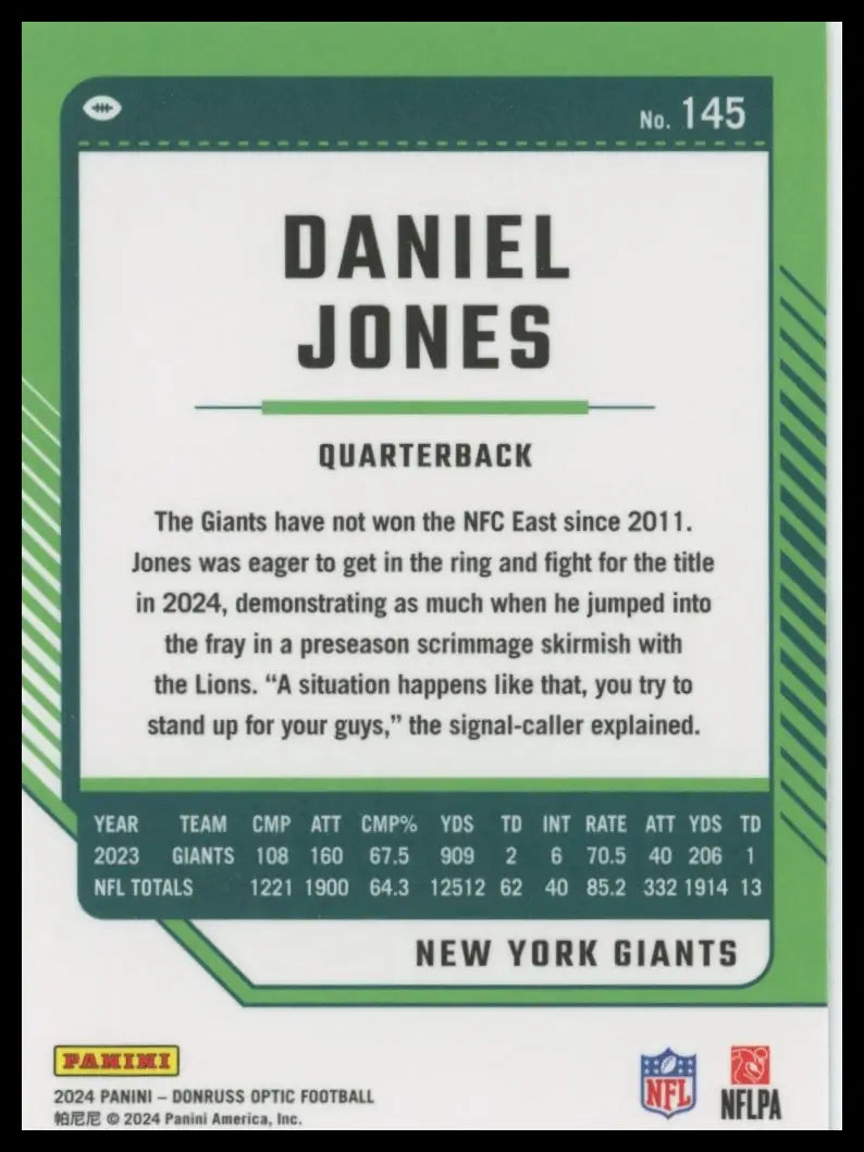 2024 Donruss Optic Daniel Jones 145 New York Giants - Football Card Single