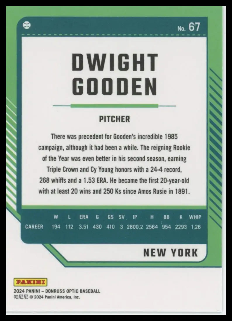 2024 Donruss - Optic Dwight Gooden 67 New York Mets Baseball NM - Baseball Card Single