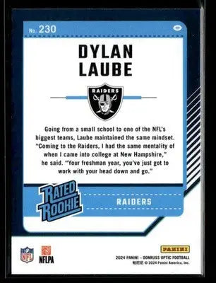 2024 Donruss Optic Dylan Laube #230 RC Las Vegas Raiders - Football Card Single