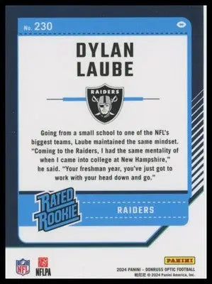 2024 Donruss Optic Dylan Laube RC 230 Las Vegas Raiders