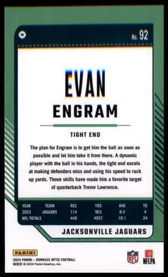 2024 Donruss Optic Evan Engram 92 Jacksonville Jaguars