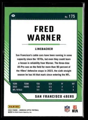 2024 Donruss Optic Fred Warner #175 San Francisco 49ers - Football Card Single