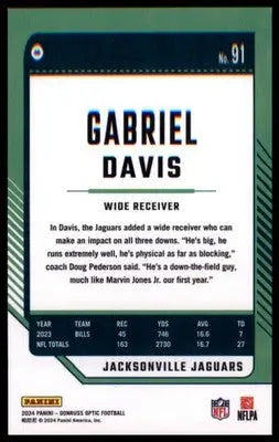 2024 Donruss Optic Gabriel Davis 91 Jacksonville Jaguars