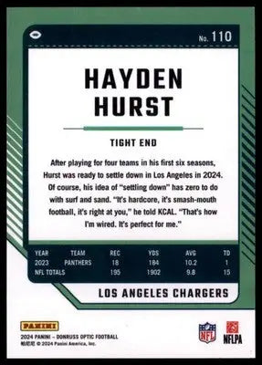 2024 Donruss Optic Hayden Hurst 110 Los Angeles Chargers