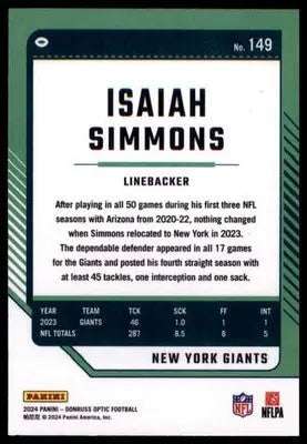 2024 Donruss Optic Isaiah Simmons 149 New York Giants