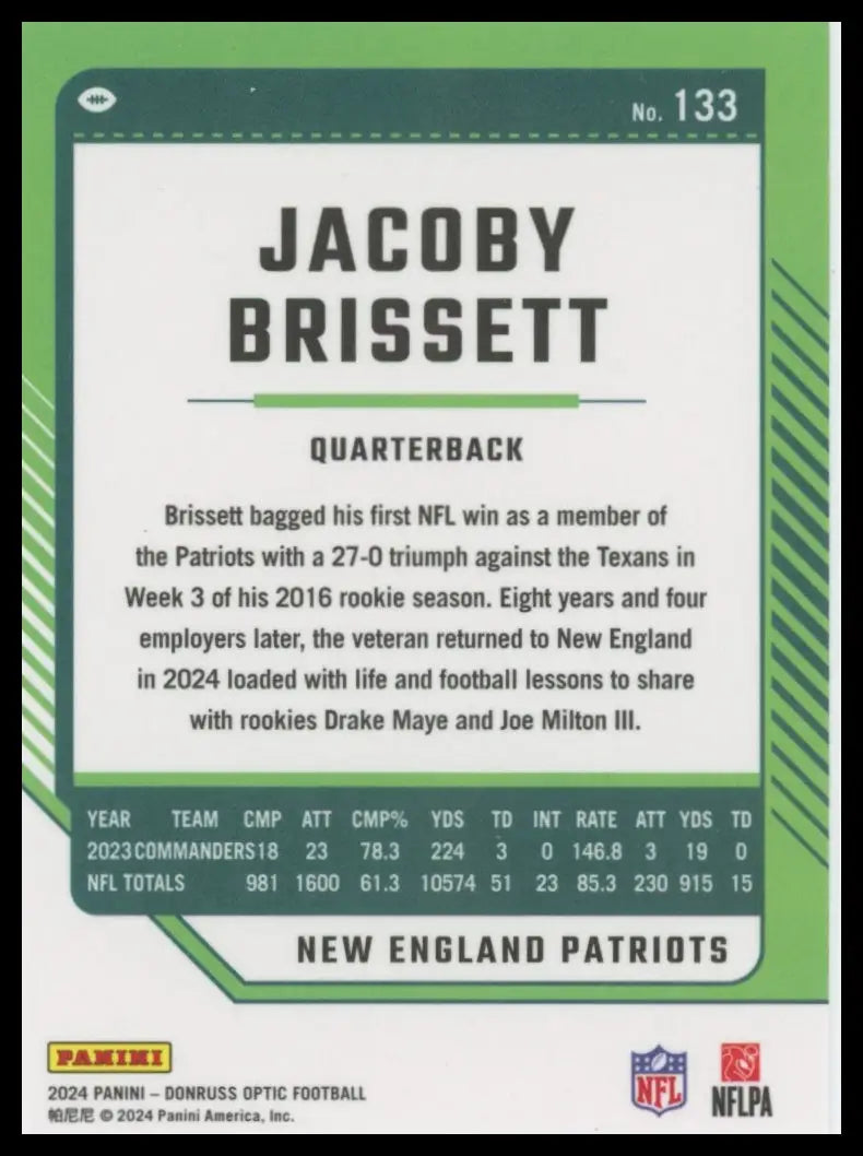 2024 Donruss Optic Jacoby Brissett 133 New England Patriots - Football Card Single