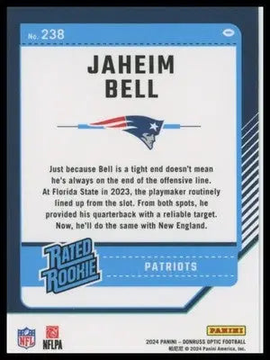 2024 Donruss Optic Jaheim Bell RC 238 New England Patriots