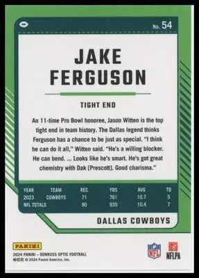 2024 Donruss Optic Jake Ferguson 54 Dallas Cowboys