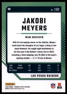 2024 Donruss Optic Jakobi Meyers 102 Las Vegas Raiders