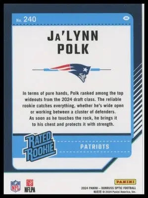 2024 Donruss Optic Ja’Lynn Polk RC 240 New England Patriots