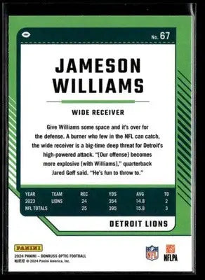 2024 Donruss Optic Jameson Williams #67 Detroit Lions - Football Card Single