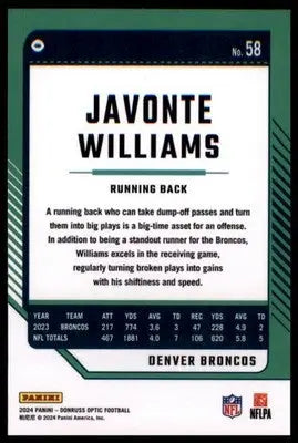 2024 Donruss Optic Javonte Williams 58 Denver Broncos